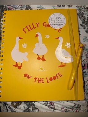 Yellow "Silly Goose" Five-Subject Notebook w/Stickers & Dividers! CUTE DUCK PEN!